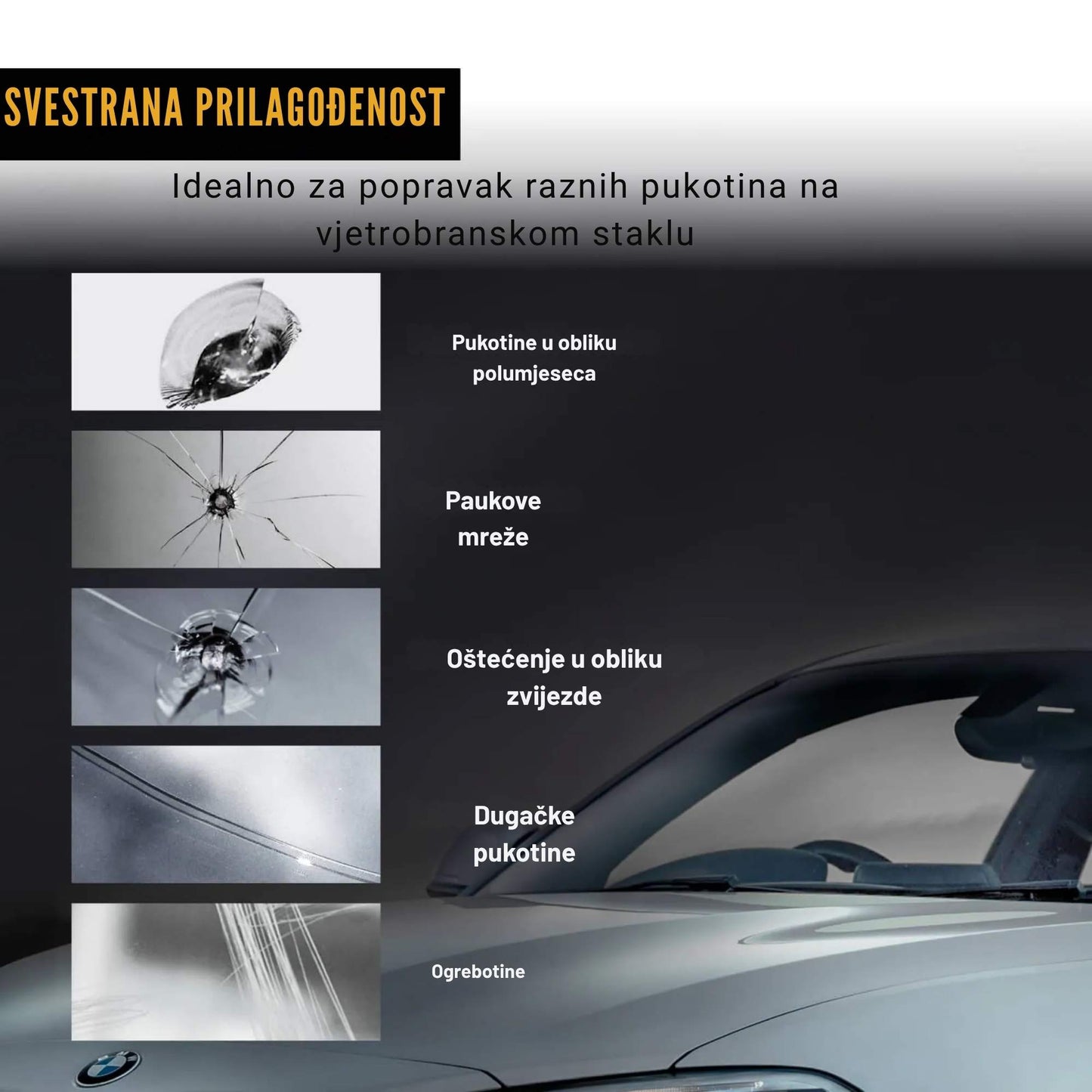 Set za popravku napuklog vjetrobranskog stakla